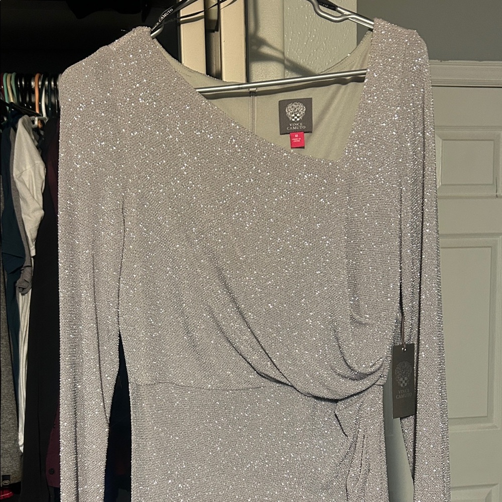 Vince Camuto Sparkling Silver Long Sleeve Dress